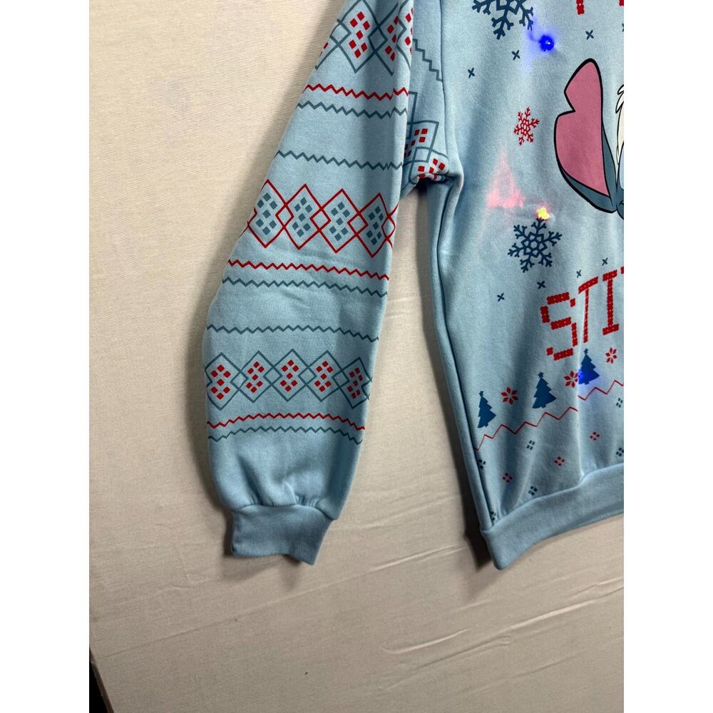Disney Stitch Merry Stitchmas Christmas Sweatshirt Mens Large Blue Crew Neck - Picture 6 of 11